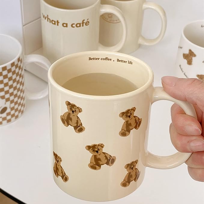 Cute Vintage Cartoon Bear Mugs Ceramic Coffee Mug Water Cup 350ml/12oz Funny Novelty Gift for Women Girls