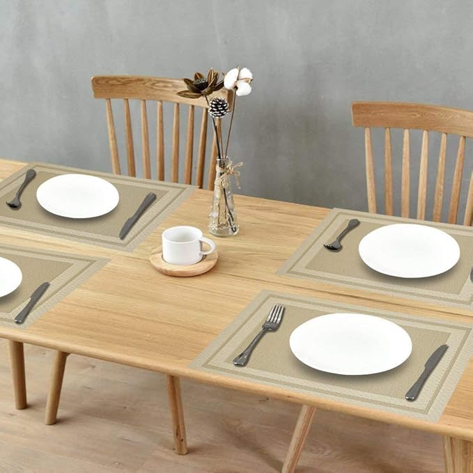 GIVERARE Placemats Set of 4, Heat-Resistant Woven Vinyl Placemat, Non-Slip Washable PVC Table Mat, Easy to Clean Premium Plastic Mats for Dining, Kitchen Table (Beige)