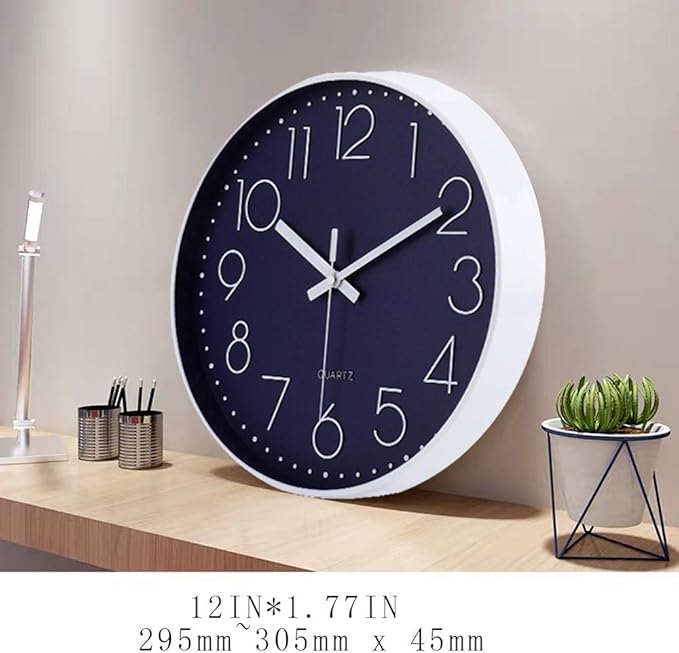 jomparis 12 Inch Silent Non-Ticking Battery Operated Quality Quartz Round Wall Clock Navy Blue Color Modern Decor Clock for Home Office Bedroom Classroom