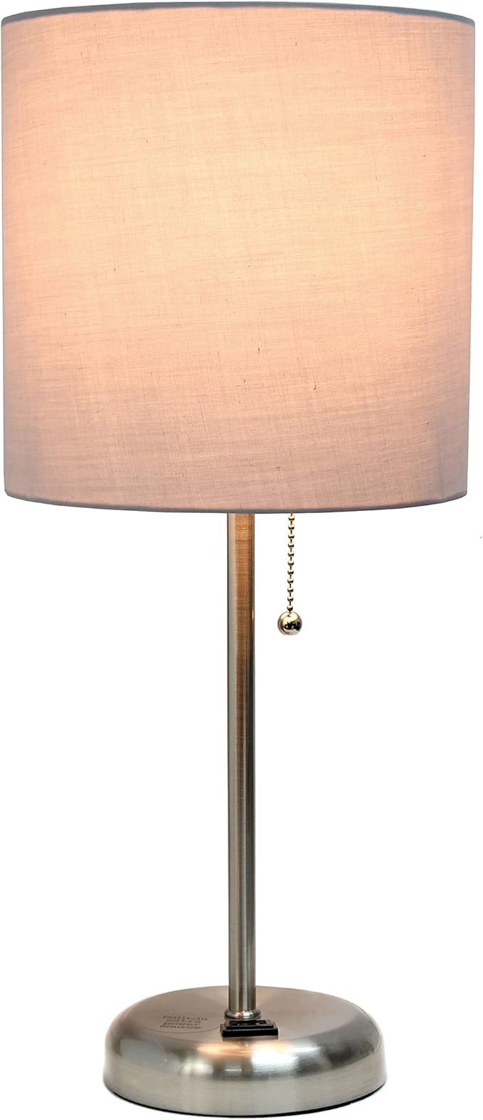 Simple Designs LT1144-GRY Sleek and Slender Brushed Steel Table Lamp with Charging Outlet, for Bedroom, Living Room, Entryway, Office, Dining Room, Study, Gray Shade