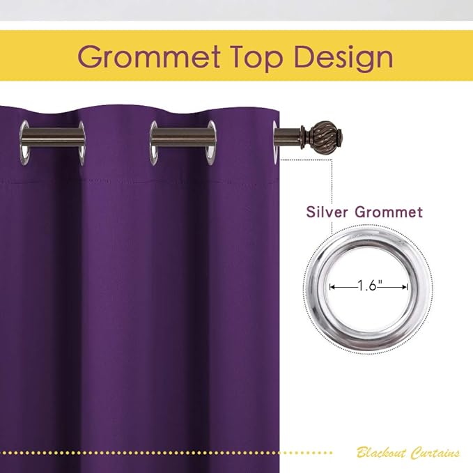 NICETOWN Room Darkening Draperies Window Curtain Panels, Royal Purple, 2 Panels, W60 x L84 -inch, Thermal Insulated Grommet Room Darkening Curtains for Bedroom