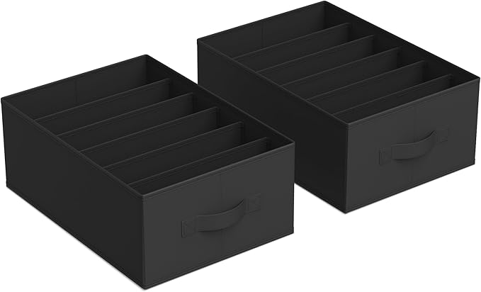 SONGMICS Set of 2 Large Size Wardrobe Clothes Organizers, 6-Compartment Foldable Drawer Organizers with Handles, 16.5 x 11.8 x 6.7 Inches, for Pants, Sweaters, Jeans, Ink Black URUS009B02