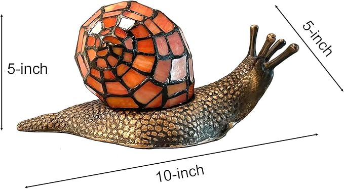 Bieye L10963 Land Snail Tiffany Style Stained Glass Accent Table Lamp for Home Decor (Orange, 10" D x 5" W x 5" H)