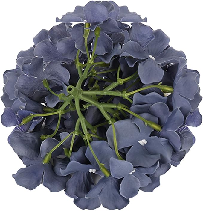 Flojery Silk Hydrangea Heads Artificial Flowers Heads with Stems for Home Wedding Decor,Pack of 10 (Dusty Blue)