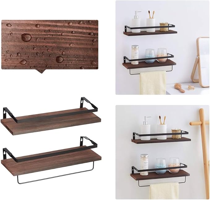 Coral Flower Floating Wall Mounted Shelves for Kitchen, Bathroom,Set of 2, 16.1inch, Carbonized Black