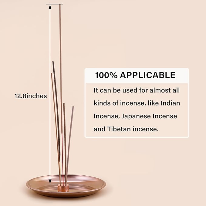 ZenBless 5 in 1 Incense Burner Holder, Palo Santo Holder, Sage Holder, Incense Sticks/Coil/Cones, 5.5 inches Brass Ash Catcher for Meditation Yoga Room(Rosegold)