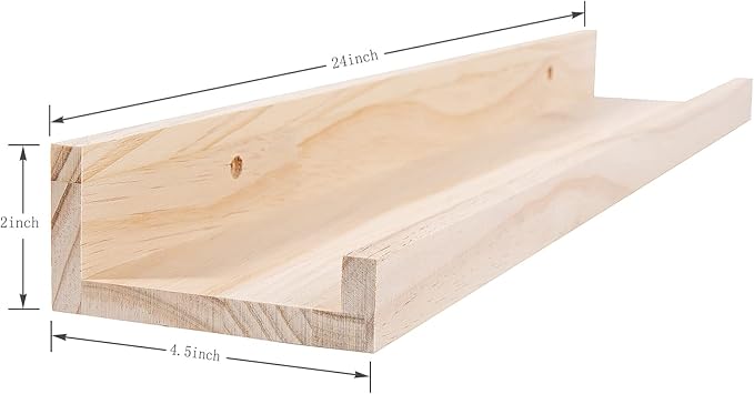 MBYD 24 Inch Floating Shelves Natural Wood Set of 3, Wall Mount Picture Ledge Wooden Wall Shelf for Home Decoration Nursery Book Shelves for Bedroom, Living Room, Office, Kitchen, 3 Same Dimensions