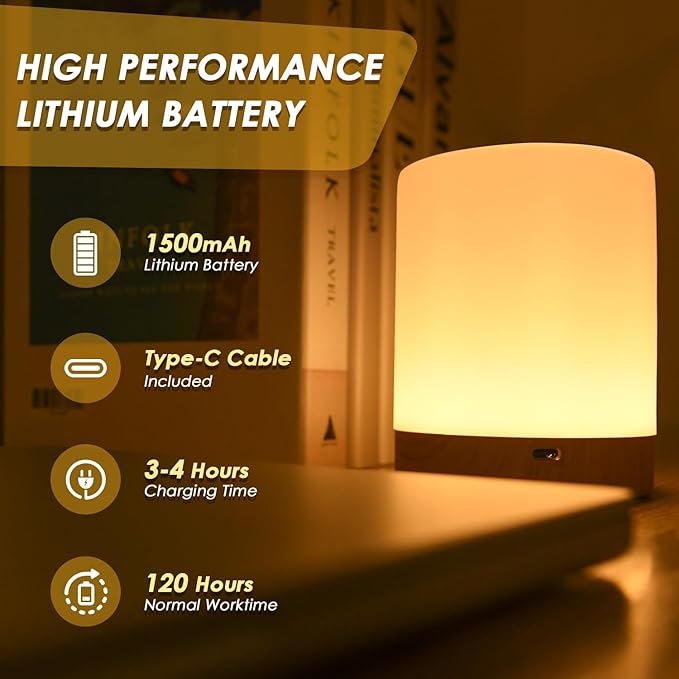 Night Light for Kids Baby, Dimmable Touch Lamp for Nursery, 11 RGB Colors 5 Brightness, Portable Rechargeable Bedside Table Lamp for Nightstand, Kids Night Light for Bedroom Living Room