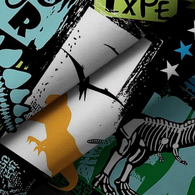 MEHOFOND Dinosaur Shower Curtain Funny Dino for Kids Boys Black Shower Curtain Plant Leaf Jungle Cartoon Colorful Bathroom Decor with Hooks Waterproof Fabric 72x72 inch