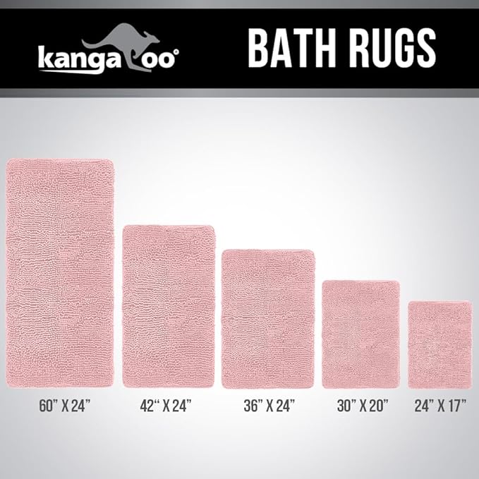 KANGAROO Bathroom Rugs, Chenille Soft Absorbent Bath Rug, Shaggy Shower Mat, Quick Dry Machine Wash Bathmat, Plush Carpet Mats for Tub, Bathtub and Room Home Decor Accessories, 36x24, Light Pink