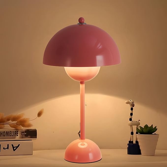 COSYLUX Modern Small Table Lamp for Bedroom, Cute Dome Shade Reflecting Light Reading Lamp for Living Room, Kid's Room, Study, Office, Beside Bedside Nightstand Desk Lamp(Pink)