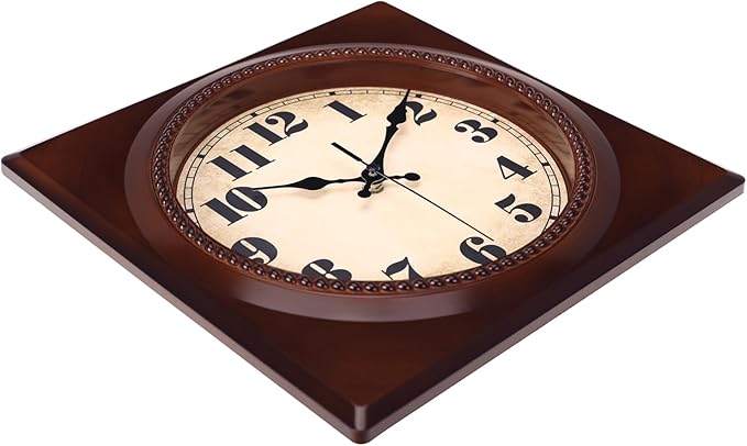 Wall Clock Vintage 1950s Style - Square Retro 12 Inch Wall Clocks Battery Operated for Kitchen Home Decor, Cherry Red