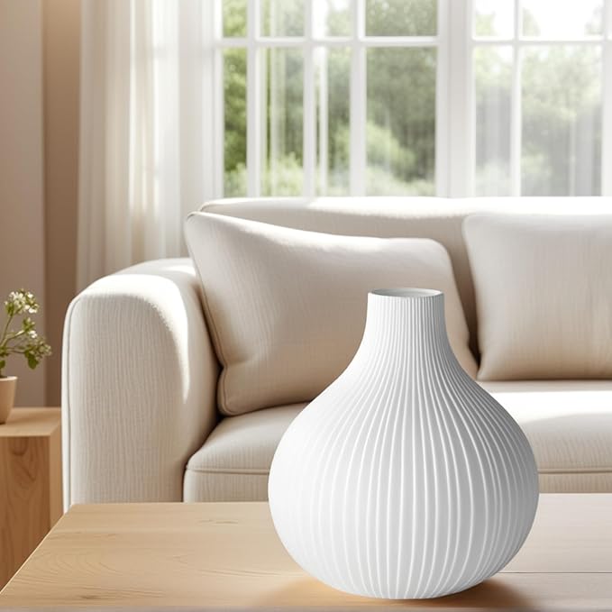 RONDURE 8.7" Artistic Ceramic Vase Lamp, Modern Bedside Lamp, Modern Table Lamps for Living Room, Bedroom, Nightstand, Ambient Lighting with White Translucent Ceramic Shade