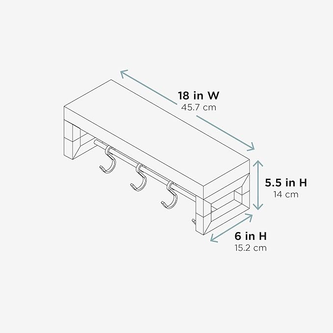 Zenna Home Wall Mounted Storage Shelf, Wood Shelf with Towel Bar and 4 Adjustable Hooks, Easy to Assmble Shelving Unit for Small Spaces, Driftwood and Matte Black Finish