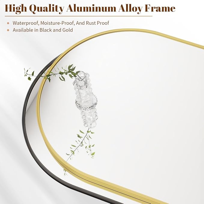 BEAUTYPEAK 20"x30" Arch Bathroom Mirror, Wall Mounted Vanity Metal Frame Mirror for Bedroom, Entryway, Living Room, Gold