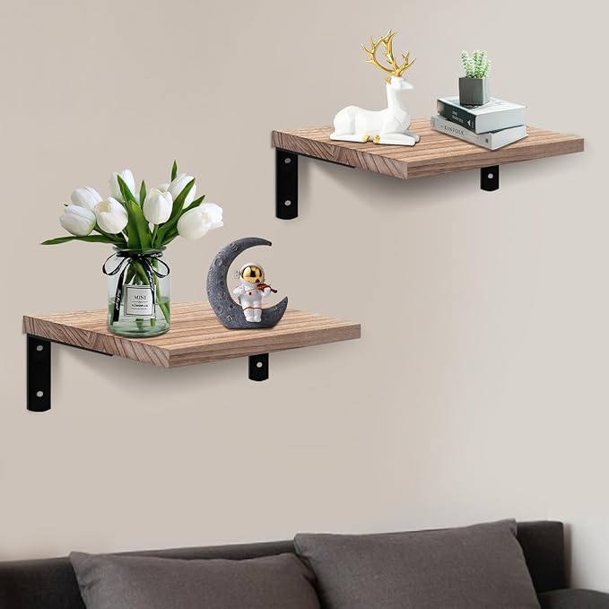 Floating Shelves Wall Mounted Rustic Wood, 12Inch Deep, Large Capacity Hanging Shelf for Home Decor(Living Room,Kitchen,Bedroom,Laundry),Storage Display Wall Shelves (Light Brown)