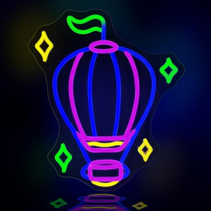 Hot Air Balloon Neon Signs for Wall Decor Blue Purple LED Light Sign for Preppy Room Decor Light Up Sign for Birthday Party Decoration USB Powered