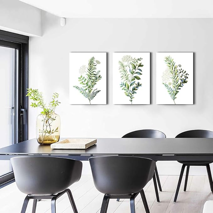 Canvas Wall Art for Living Room Wall Decorations for Kitchen Office Wall decor Framed Canvas Print Poster wall paintings modern Bedroom Home Decoration Green leaves Wall Pictures 16" X 24" 3 Piece
