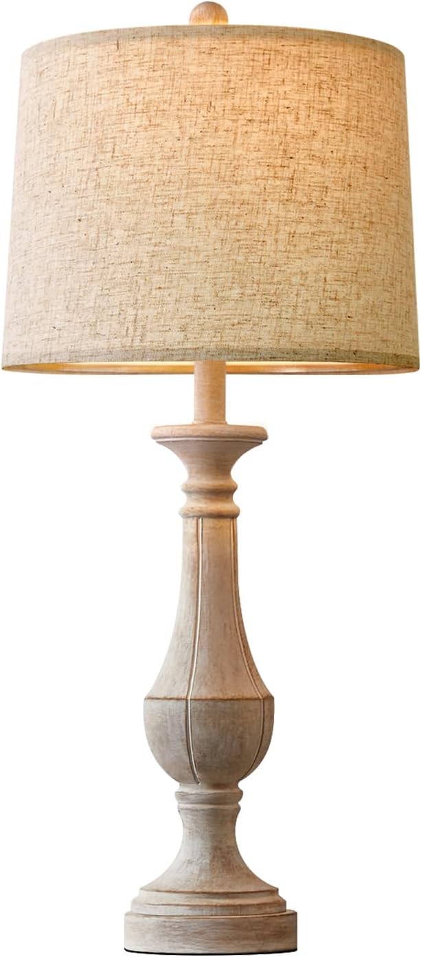PoKat 27.25'' Table Lamp for Living Room with 2 USB Ports - Bedside Lamps for Night Stands, Farmhosue Nightstand Light Lamp, Mid Century Tall Lamp for Bedroom, Living Room, End Table, Distressed White