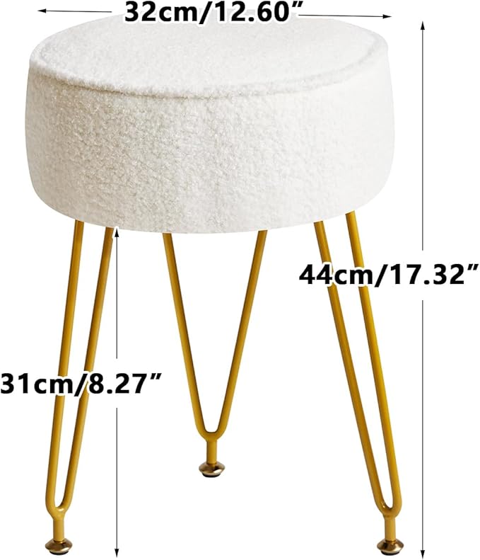 IBUYKE Teddy Velvet Round Footrest Stool Ottoman, Makeup Vanity Stool Side Table, Velvet Dressing Table Seat, Pouf Couch Stool, for Living Room Bedroom, White WBD009W