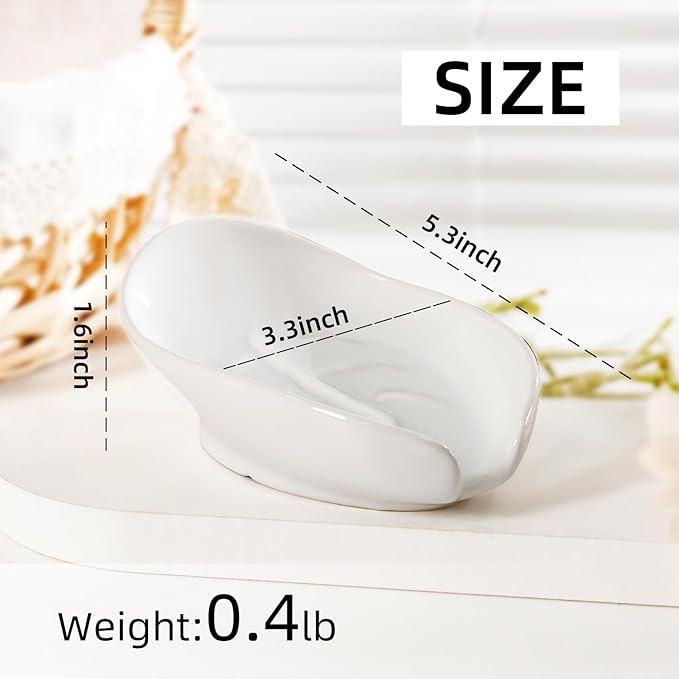 Soap Holder, Self Draining Soap Dish, Leaf Shape Ceramic Bar Soap Holder Drain Soap Dishes for Bathroom Sink Kitchen, Easy to Clean Keeps Soap Dry, White, ANTIS'S HOME