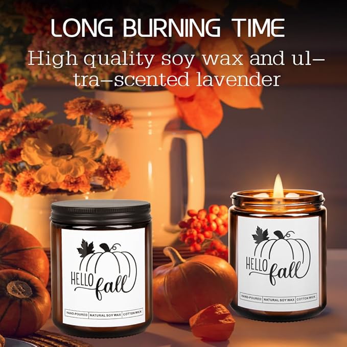 Fall Thanksgiving Pumpkin Maple Leaf Candle - Lavender Scent Soy Wax for Home - Autumn Festival Gift