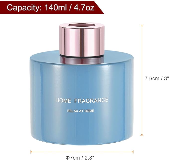 HARFINGTON Empty Glass Diffuser Bottle 140ml/4.7oz Refillable Fragrance Accessories Aromatherapy Jar Container for Replacement Reed Diffuser DIY Home Bathroom Blue with Gold Tone Cap