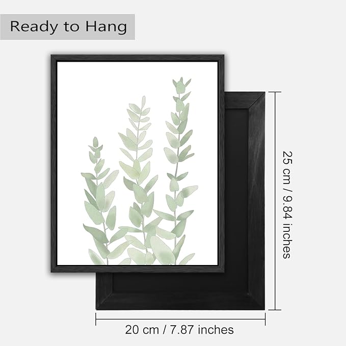 Drsoum Framed Botanical Plant Canvas Wood Wall Art Light Green Sage Wall Decor Eucalyptus Leaf Picture for Home 8βx 10β x 4pcs Black Framed