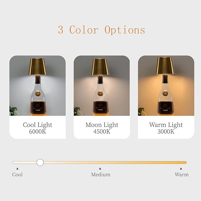 Rechargeable Bottle Lamp, LED Wine Bottle Light Ambient Light for Desk Table Bar Decor, Bottle Lamp Shade for Whiskey Wine Liquor Bottle, Brushed Copper