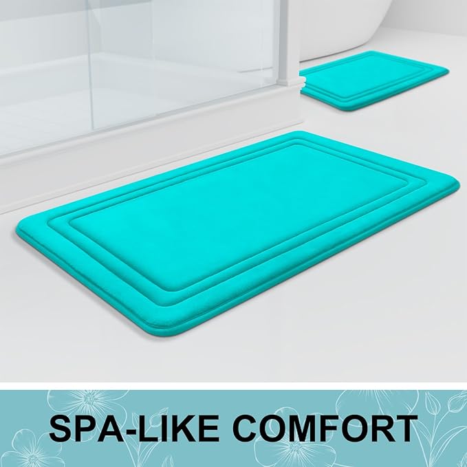 Grandaily Memory Foam Bath Mat Rug 36x24, Ultra Soft, Non-Slip and Absorbent Bathroom Rugs, Machine Wash Dry, Comfortable Bath Carpet for Bathroom Floor, Tub and Shower, Teal