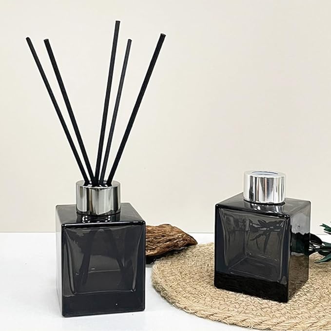 2PCS 50ml/1.7oz Glass Diffuser Bottle Jar Empty Square-Shaped Glass Fragrance Bottle Container Fragrance Accessories DIY Replacement Diffuser Sticks Decor (Grey)