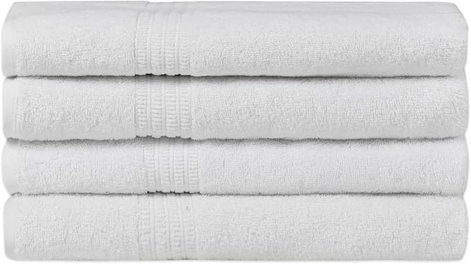 HOMELOVER 4 Piece Luxury Bath Towel Set - 100% Organic Cotton, 500 GSM, Hotel Quality, Highly Absorbent, Soft & Quick Drying Bathroom Towels for Showering, Washing & Guests (Snow White)
