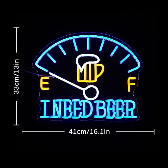 I Need Beer Neon Sign for Wall Decor Beer Neon Light Dashboard LED Neon Sign Beer Foam LED Neon Light for Bedroom Bar Wine Cellar Restaurant Hotel Decoration(16.1"*12.9")