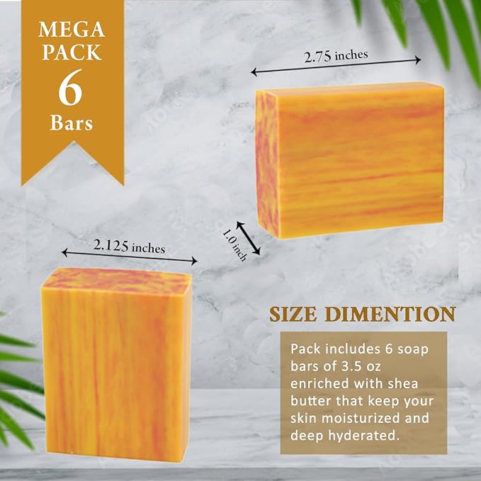 Peach Scented Natural Soap Bars (6 Bars), 3.5oz Moisturizing French Triple Milled Soap Bars Enriched with Shea Butter - Pure Plant Oil Bath & Body Soap Bars