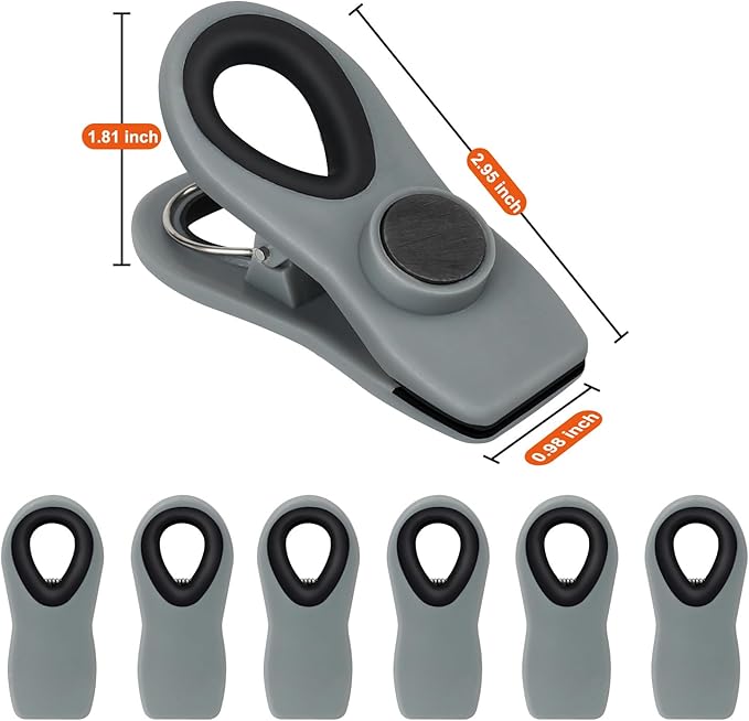 TACGEA Chip Clips, Magnetic Bag Clips with Air Tight Seal for Food Storage, 12 Pieces (Gray)