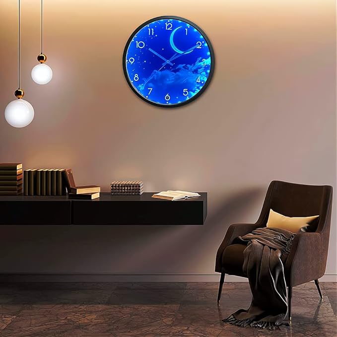 OCEST 12 Inch Night Light Wall Clock for Bedroom, Silent Battery-Operated Wall Clock Glow in The Dark for Living Room/Kitchen, Large Digital Display Kids Birthday Present-Moon