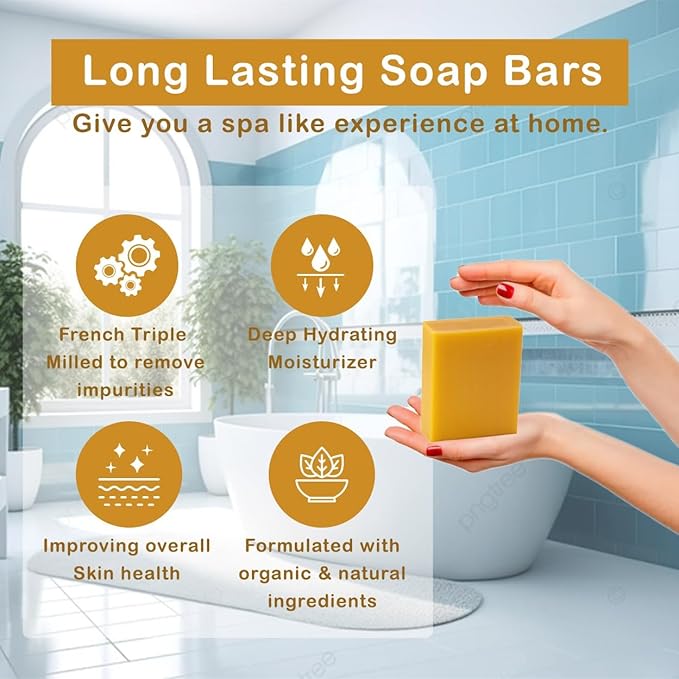 Manuka Honey Scented Natural Soap Bars (5 Bars), 3.5oz Moisturizing French Triple Milled Soap Bars Enriched with Shea Butter - Pure Plant Oil Bath & Body
