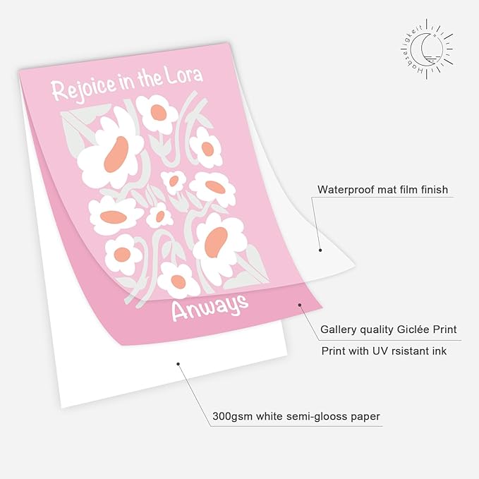 Habseligkeit Unframed Pink Gradient Room Decor, Pink Flower Wall Art Prints, Posters for Girls Dorm Aesthtic, Danish Pastel Wall Decor 11x14in, Set of 6