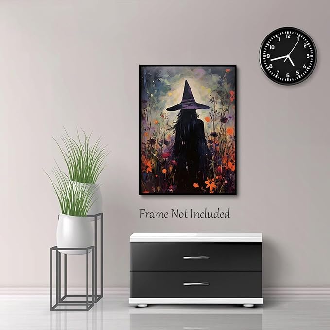 ILLBDR Halloween Vintage Witchy Wall Art Prints Creepy Gothic Dark Moody Pictures Decor Dark Academia Witches Victorian Painting Canvas Posters for Bedroom Bathroom 12x16inch Unframed
