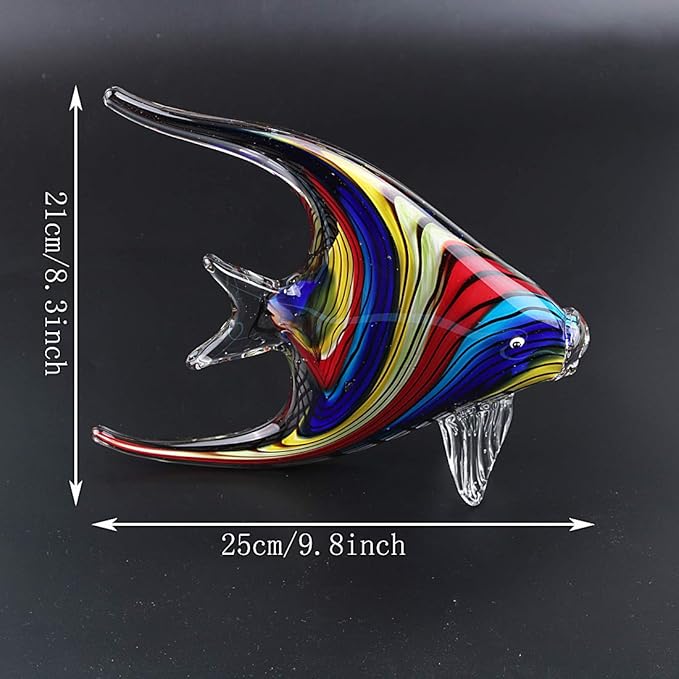 Hophen Art Glass Crystal Tropical Angel Swallow Fish Blown Handmade Sea Animal Figurine Sculpture Home Decor Collectible Statue Paper Weight Gift Ornament (Rainbow)