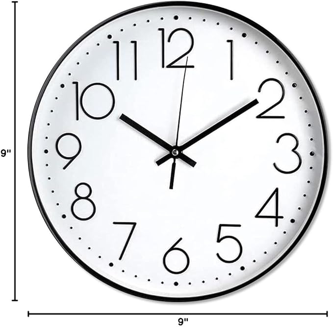 Wall Clock Silent & Non Ticking Modern Quartz Battery Operated Digital Quiet Sweep Office/Home/School/Kitchen Decor Clocks 9 Inch Frame