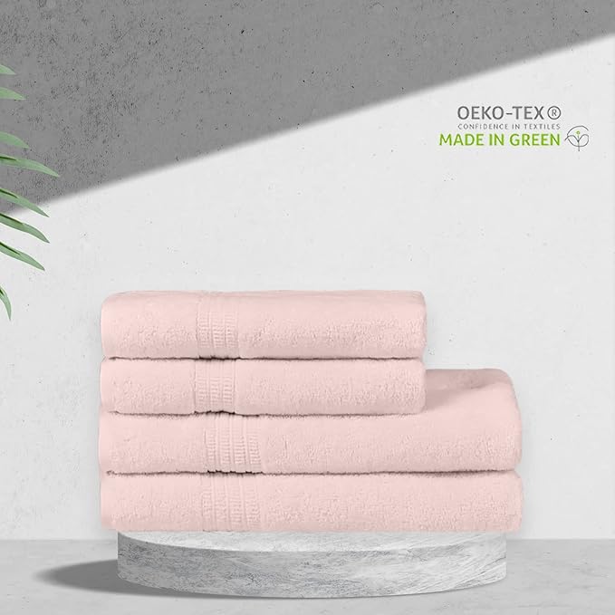 HOMELOVER 4 Piece Towel Set - 100% Organic Cotton 2 Bath Towels & 2 Hand Towels - 500 GSM, Hotel Quality, Soft, Highly Absorbent & Quick Drying Wash Towels for Kitchen & Bathroom (Seashell Pink)
