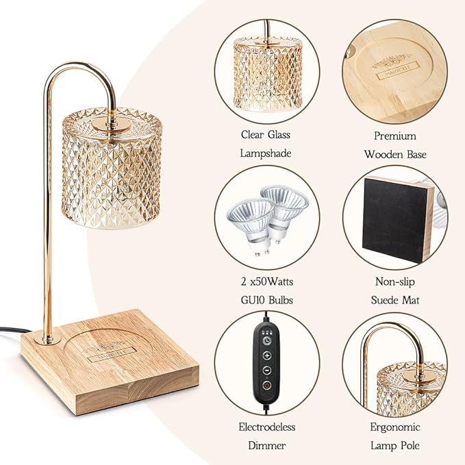 Lamp Candle Warmer with Timer, House Warming Gifts New Home, Candle Wax Warmer with 2 Bulbs, Aesthetic Room Home Bedroom Decor, for Women, Lozenge Diamond
