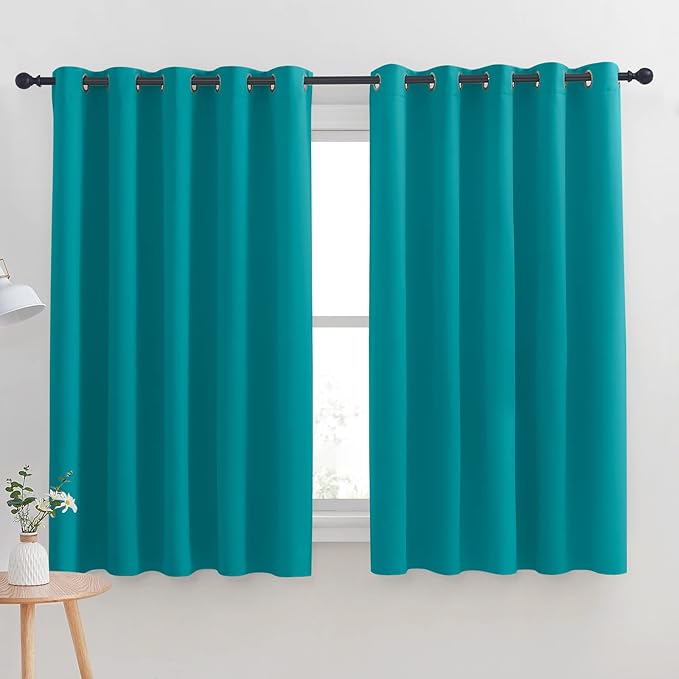 NICETOWN Thermal Insulated Peacock Teal Blackout Curtains for Bedroom, Window Treatment Solid Grommet Room Darkening Drape Panels for Bedroom (Set of 2, 70 by 63 inches Long)