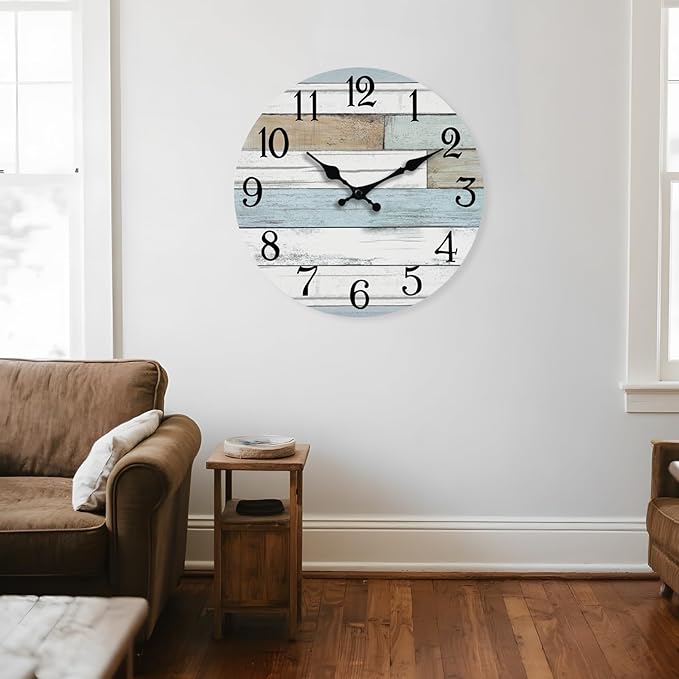 Wall Clock Battery Operated 16 Inch Large Silent Non Ticking Coastal Design Country Rustic Retro Decorative for Bathroom Kitchen Living Room Bedroom