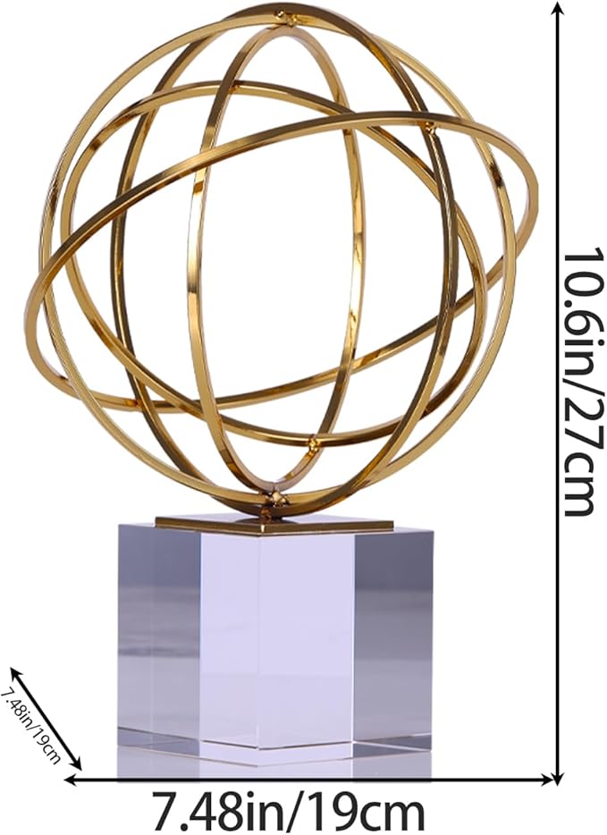 DOVDOV Gold Geometric Decorations, Metal Knot Statues and Crystal Base Decorations, Luxury Home Decor for Room Office Shelves on Display Shelves Decorative Aesthetics.