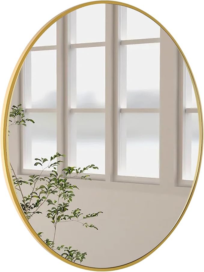 CULER Round Gold Bathroom 30 Inch Mirror,Circle Wall Modern Mirror for Bedroom,Hanging Vanity Tempered Glass Mirrors for Entryway or Living Room