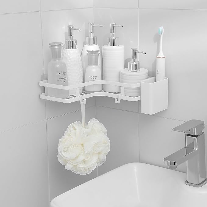 Corner Shower Caddy,2 Pack Rustproof Corner Organizer Shelves,No Drilling Stainless Steel Shower Organizer for Bathroom,Bathtub,Shower Pan,Bath Accessories Shower Caddies(White)
