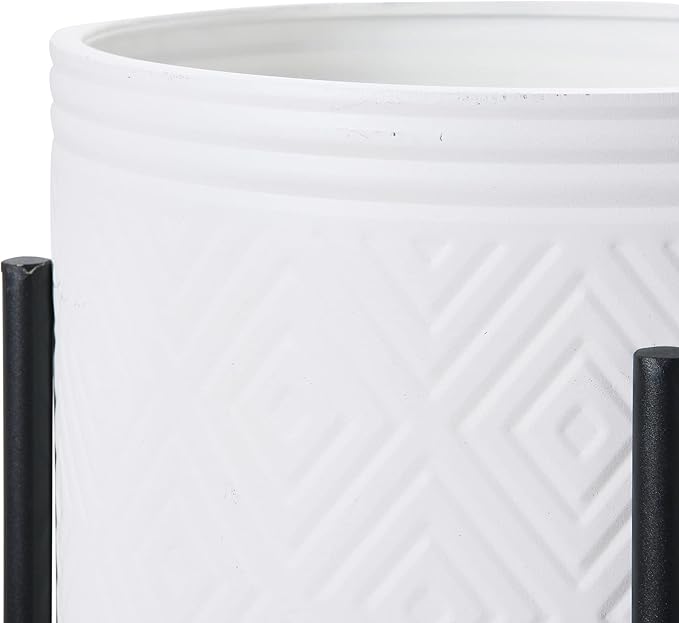 Main + Mesa Modern Boho Embossed Metal Planters with Stands, White and Black, Set of 2 Sizes