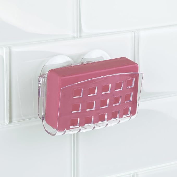 iDesign BPA-Free Plastic Sponge Holder for Kitchen Sink with Suction Cups, Ideal for Kitchen Sinks and Bathroom Organization, 3.75" x 2" x 2", Clear